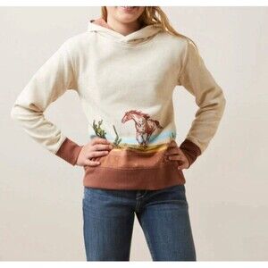 Ariat Girls Wild Horse Hoodie Sweatshirt Oatmeal Heather Youth XS/7   VGUC
